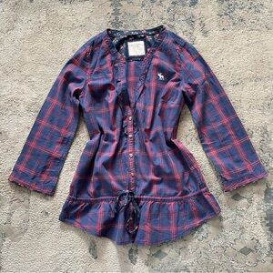 Abercrombie & Fitch Y2K Red Blue plaid tunic button shirt size medium preowned